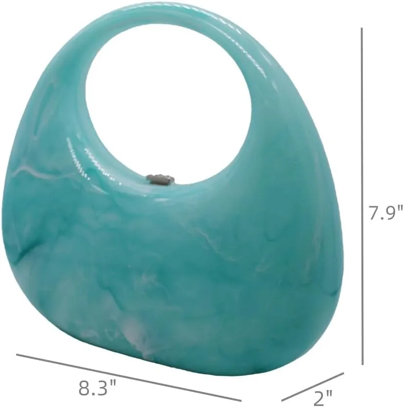 Acrylic Evening Clutch Purse Top-handle Moon Hobo Bag, Elegant Marble Handbag for Wedding Cocktail Party