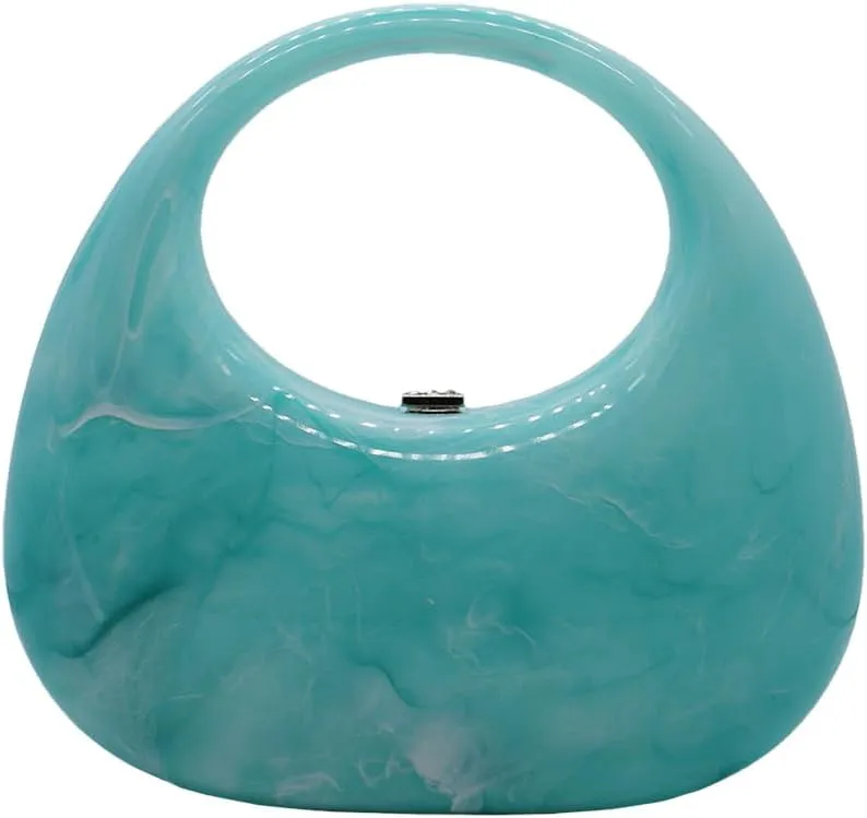 Acrylic Evening Clutch Purse Top-handle Moon Hobo Bag, Elegant Marble Handbag for Wedding Cocktail Party