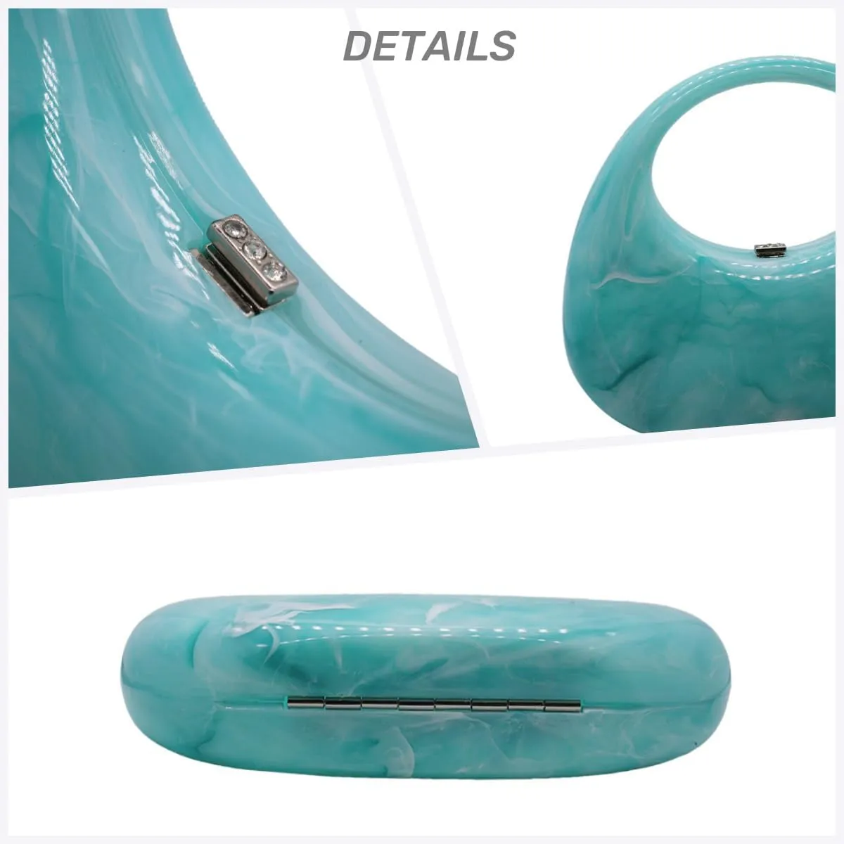 Acrylic Evening Clutch Purse Top-handle Moon Hobo Bag, Elegant Marble Handbag for Wedding Cocktail Party