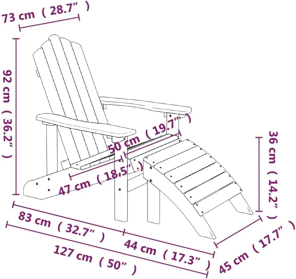 Adirondack Chair with Detachable Footstool HDPE White Outdoor Patio Furniture Durable Weather-Resistant Lounge Chair for Backyard, Poolside, and Camping