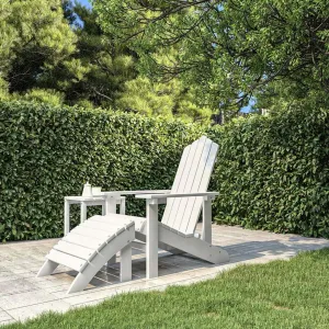 Adirondack Chair with Detachable Footstool HDPE White Outdoor Patio Furniture Durable Weather-Resistant Lounge Chair for Backyard, Poolside, and Camping