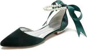 ADMLZQQ Women Velvet Wedding Flats Shoes for Bride Pointed Toe Prom Evening Bridal Party Dress Flats