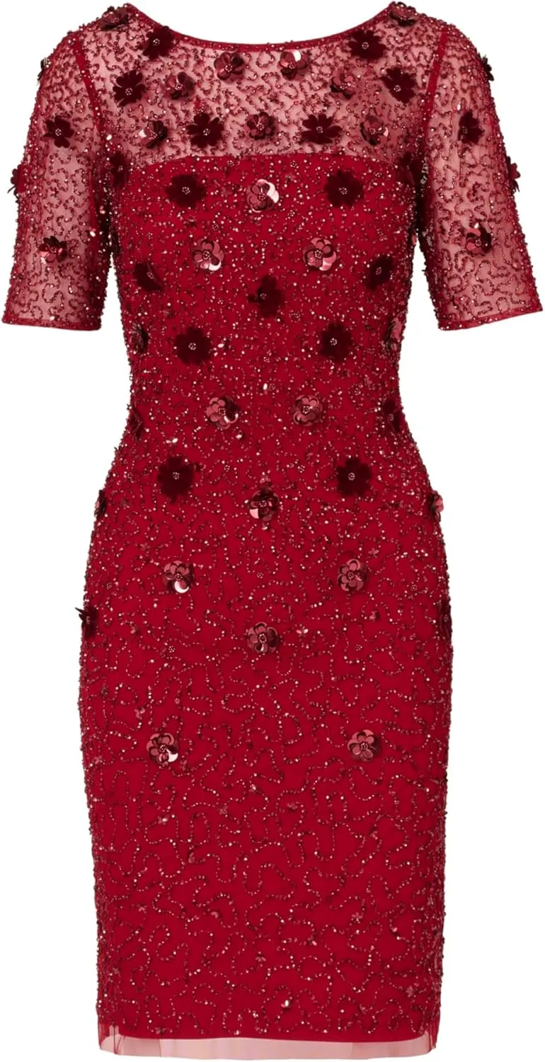 Adrianna Papell Women's Velvet Embellish Mesh Dress