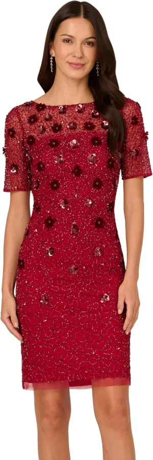 Adrianna Papell Women's Velvet Embellish Mesh Dress