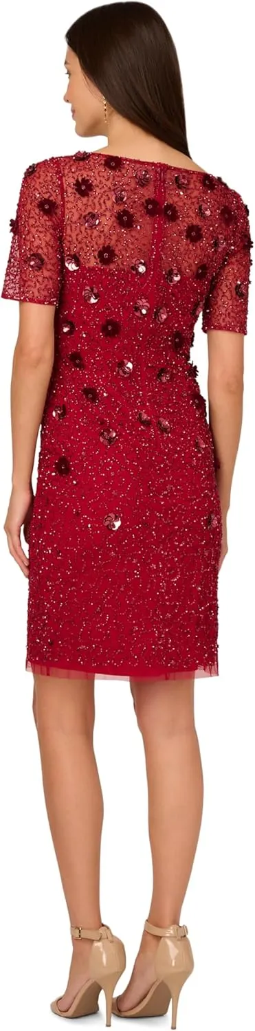 Adrianna Papell Women's Velvet Embellish Mesh Dress