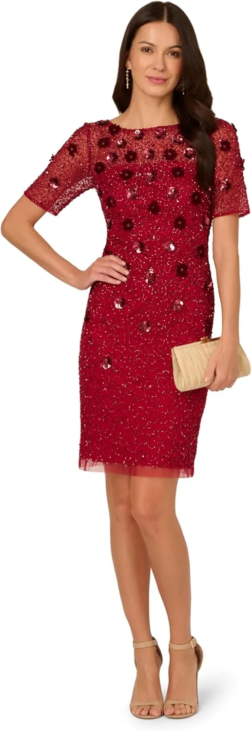 Adrianna Papell Women's Velvet Embellish Mesh Dress
