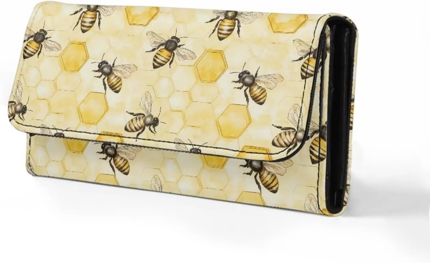 AFPANQZ Cute Bee Hive Honey Long Clutch for Ladies Girls Large Luxury Women's RFID Blocking Tri-fold Leather Wallet Zipper Travel Purse Big Capacity Phone Holder Coin Zip Pocket Multi Cards, Yellow