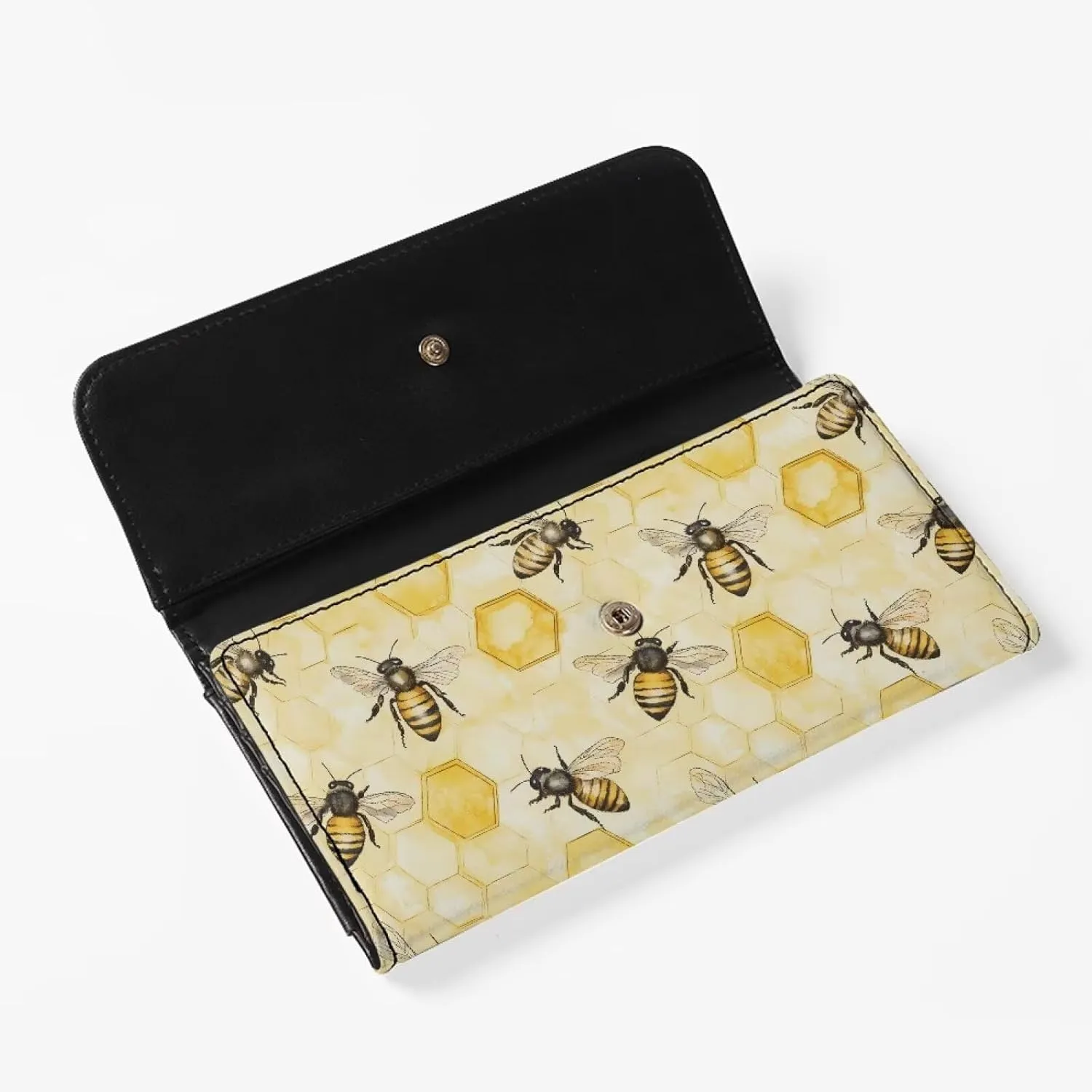 AFPANQZ Cute Bee Hive Honey Long Clutch for Ladies Girls Large Luxury Women's RFID Blocking Tri-fold Leather Wallet Zipper Travel Purse Big Capacity Phone Holder Coin Zip Pocket Multi Cards, Yellow