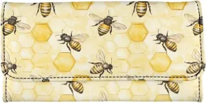 AFPANQZ Cute Bee Hive Honey Long Clutch for Ladies Girls Large Luxury Women's RFID Blocking Tri-fold Leather Wallet Zipper Travel Purse Big Capacity Phone Holder Coin Zip Pocket Multi Cards, Yellow
