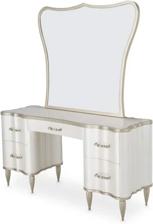 Aico Amini London Place 2 PC Vanity & Mirror Set in Creamy Pearl