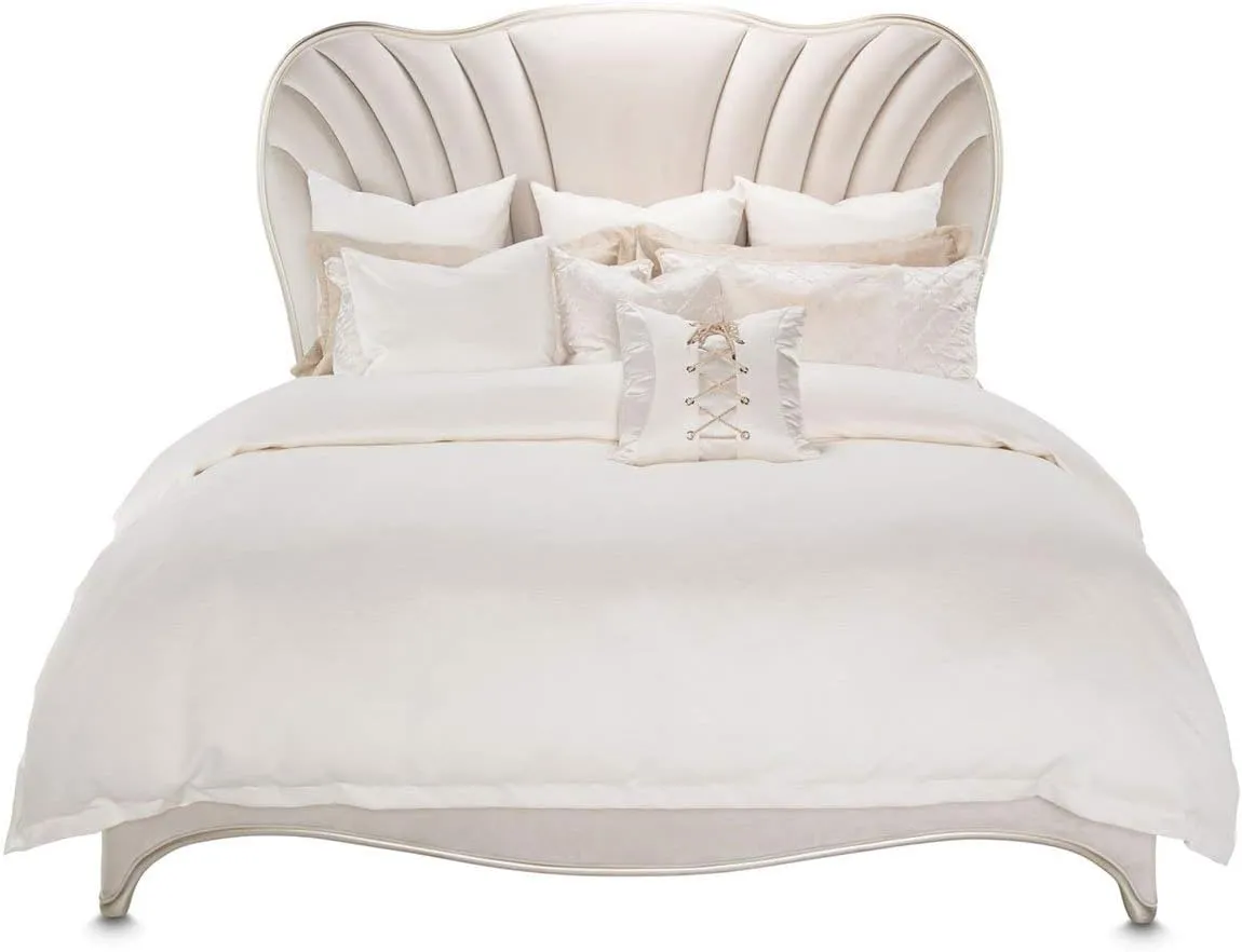 Aico Amini London Place Queen Upholstered Panel Bed in Creamy Pearl