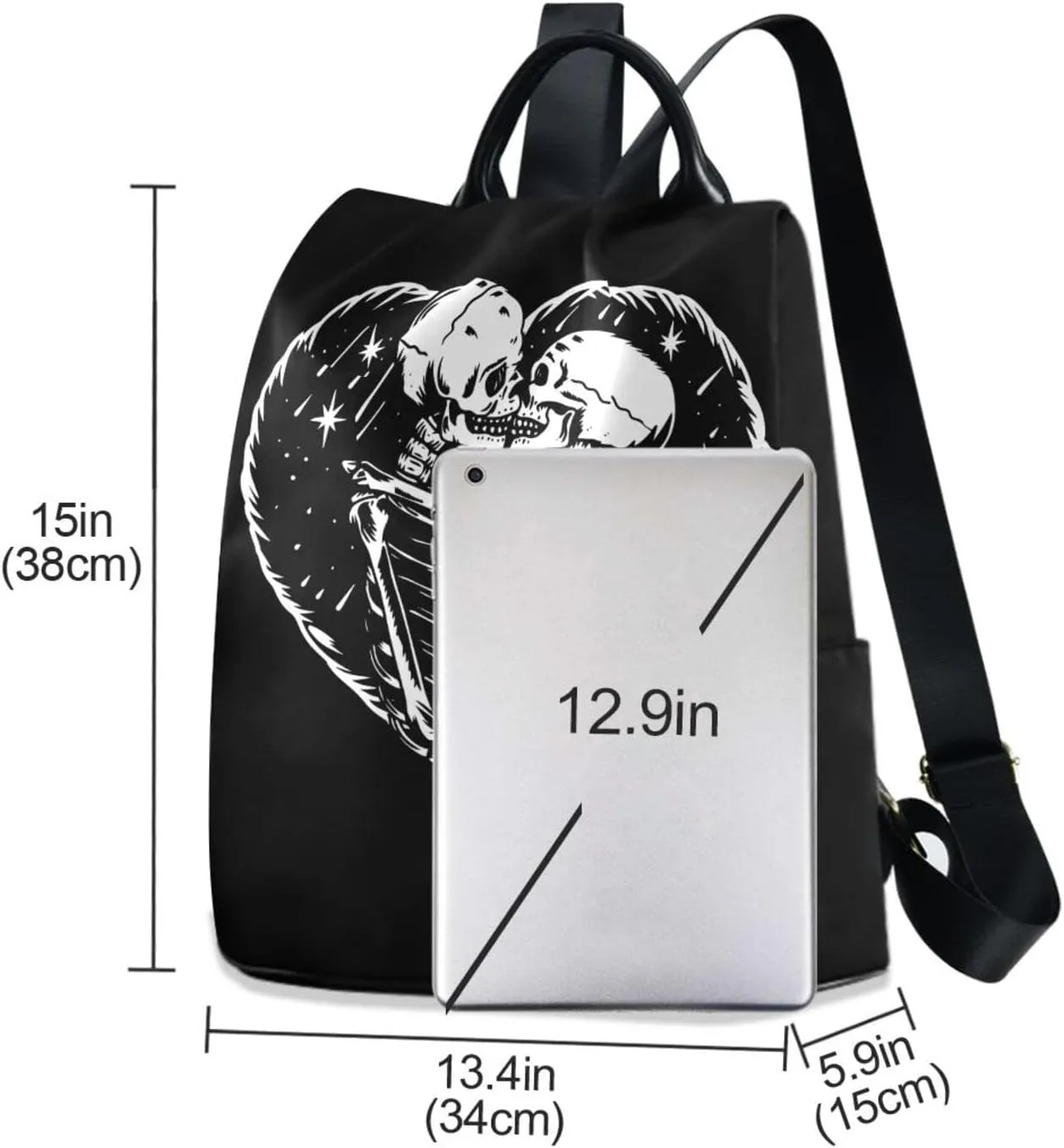 ALAZA Skeleton Skull Love Heart Backpack Purse for Women Travel Casual Daypack College Bookbag Work Business Ladies Shoulder Bag