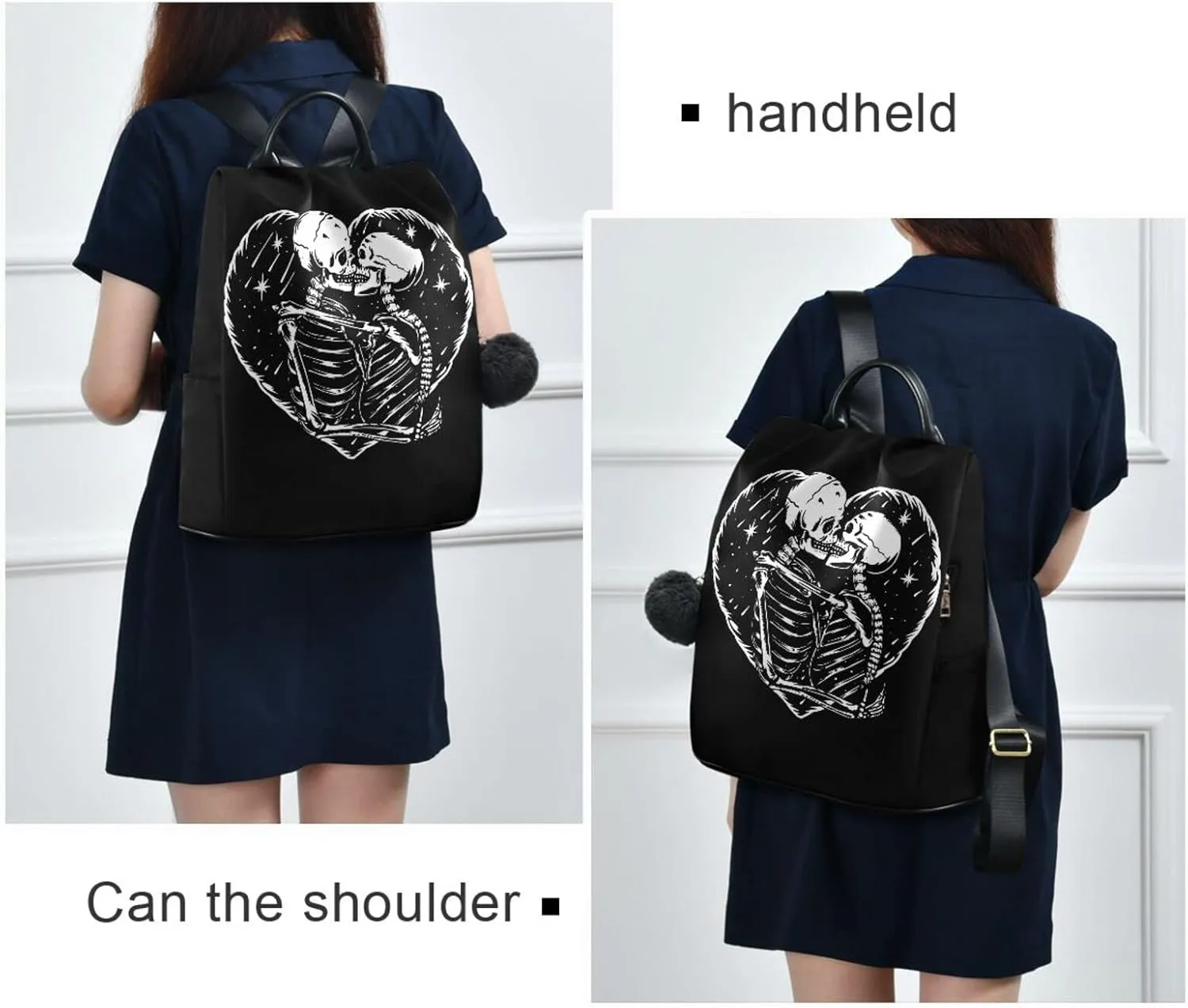 ALAZA Skeleton Skull Love Heart Backpack Purse for Women Travel Casual Daypack College Bookbag Work Business Ladies Shoulder Bag