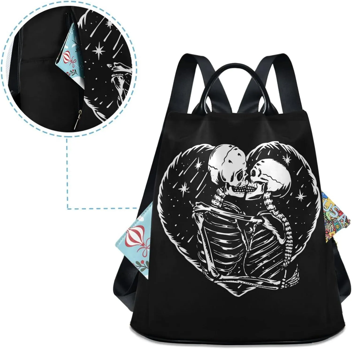 ALAZA Skeleton Skull Love Heart Backpack Purse for Women Travel Casual Daypack College Bookbag Work Business Ladies Shoulder Bag