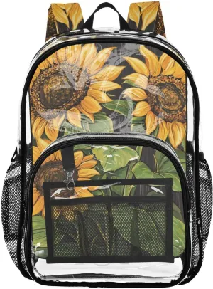 ALAZA Yellow Sunflowers Vintage Clear Fashion Backpack for Women Men Transparent Travel School Bag Daypack for Boys Girls