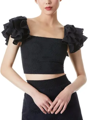 Alice and Olivia Womens Tawny Linen Blend Ruffled Cropped