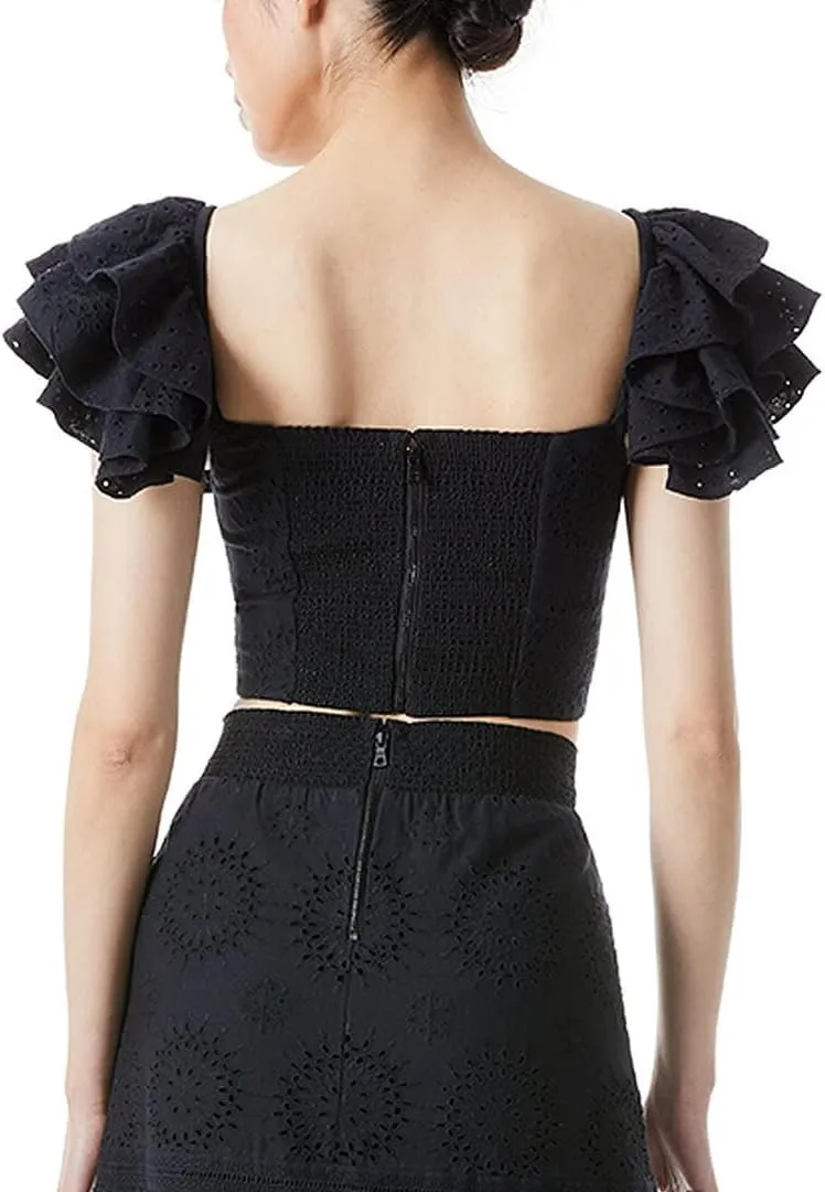 Alice and Olivia Womens Tawny Linen Blend Ruffled Cropped