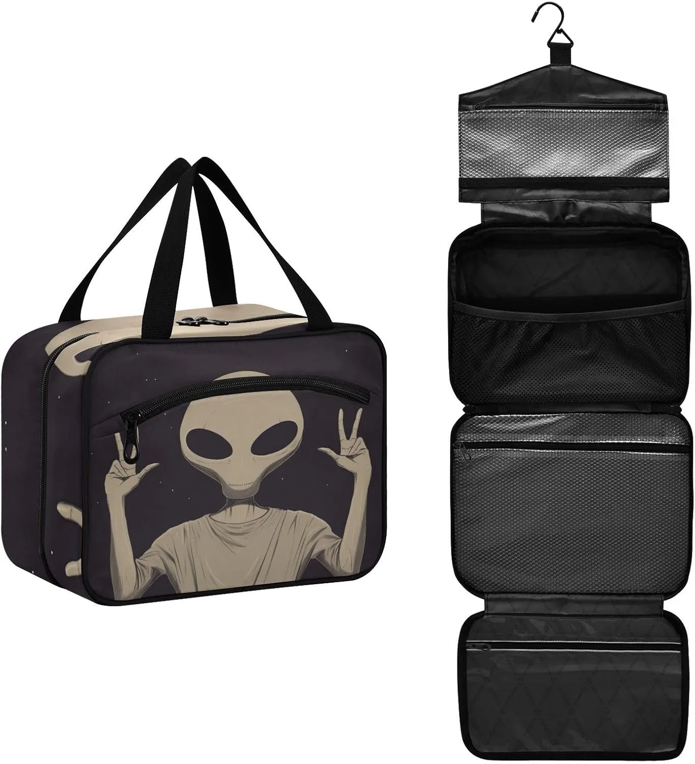 Alien Toiletry Bag with Hanging Hook Portable Wateproof Travel Makeup Organizer for Cosmetics Shampoo Bathroom- M