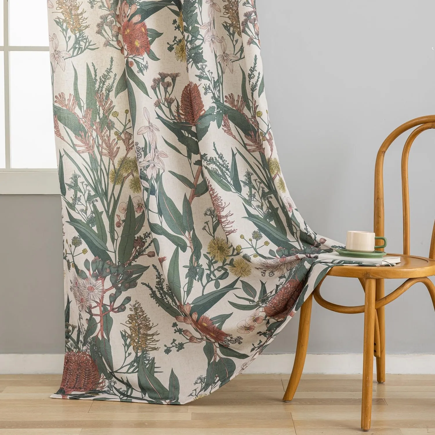ALIGOGO Linen Floral Curtains for Living Room - 96 inches Long Botanical Print Boho Exotic Themed Tropical Spring/Summer Light Filtering Anthropologie Curtains Grommet 2 Pieces 50" W x 96" L