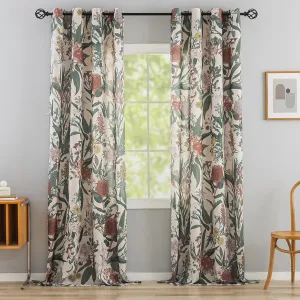 ALIGOGO Linen Floral Curtains for Living Room - 96 inches Long Botanical Print Boho Exotic Themed Tropical Spring/Summer Light Filtering Anthropologie Curtains Grommet 2 Pieces 50" W x 96" L
