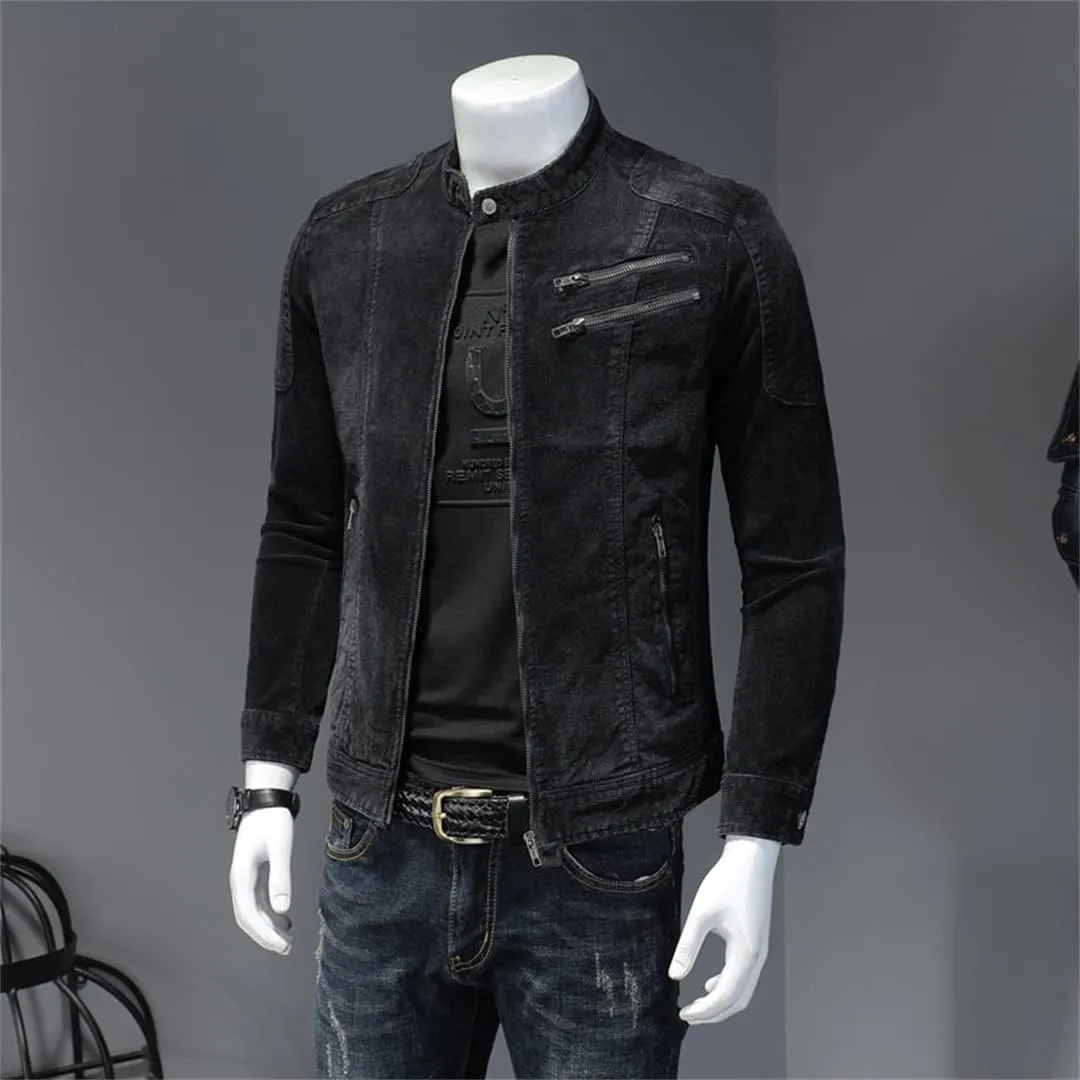 Alloaone Men Style Bomber Aviator Motorcycle Denim Slim Street Spring Autumn Streetwear Cowboy Outwear
