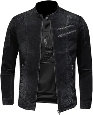 Alloaone Men Style Bomber Aviator Motorcycle Denim Slim Street Spring Autumn Streetwear Cowboy Outwear