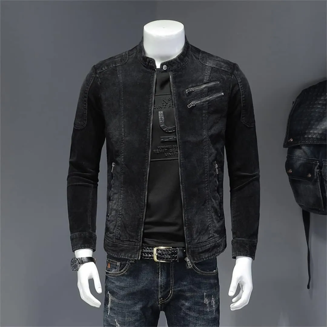Alloaone Men Style Bomber Aviator Motorcycle Denim Slim Street Spring Autumn Streetwear Cowboy Outwear