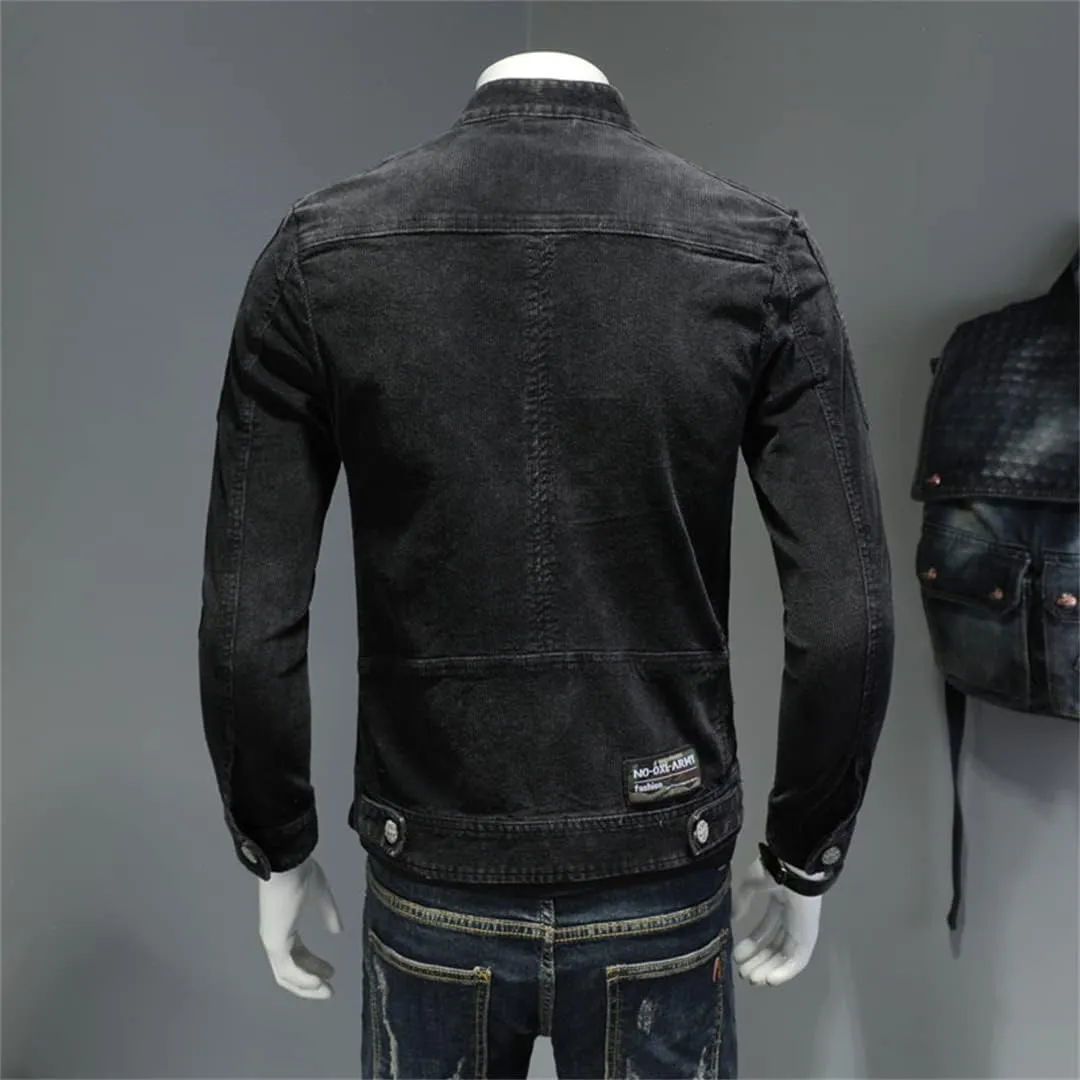 Alloaone Men Style Bomber Aviator Motorcycle Denim Slim Street Spring Autumn Streetwear Cowboy Outwear