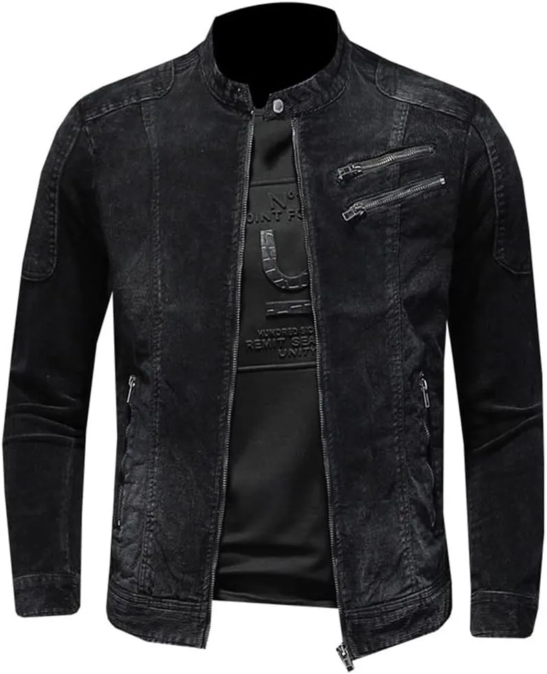 Alloaone Men Style Bomber Aviator Motorcycle Denim Slim Street Spring Autumn Streetwear Cowboy Outwear
