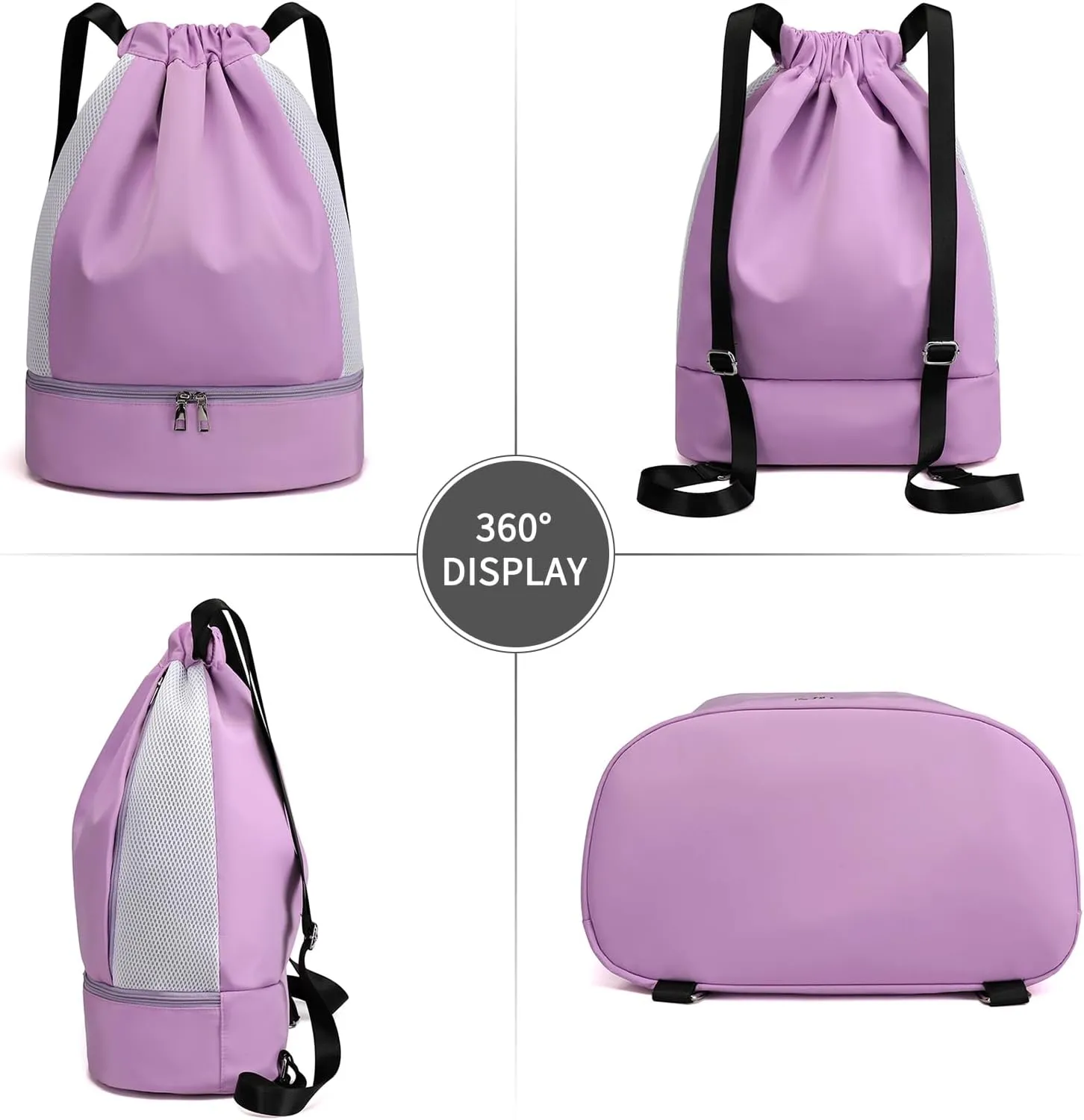 ALUSBELL Large Drawstring Backpack Sports Gym Sackpack Basketball Bag String Bag Cinch Beach Swim Bag for Women Men,Purple