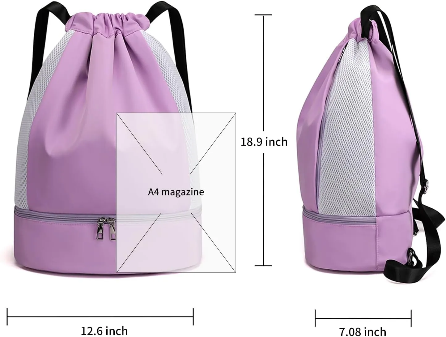 ALUSBELL Large Drawstring Backpack Sports Gym Sackpack Basketball Bag String Bag Cinch Beach Swim Bag for Women Men,Purple