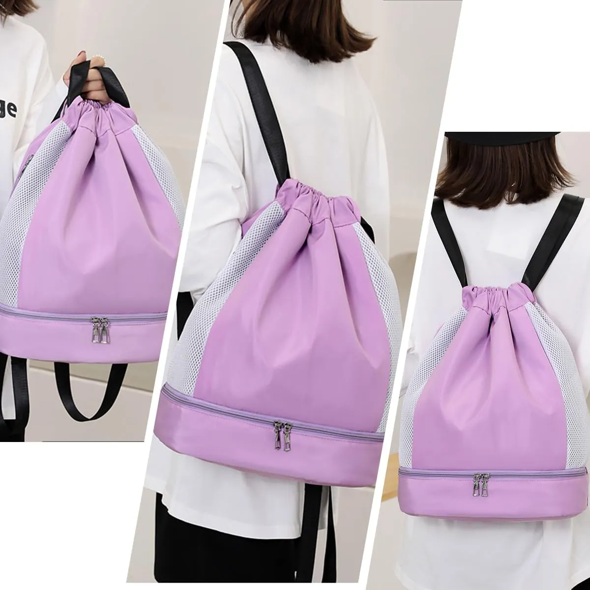 ALUSBELL Large Drawstring Backpack Sports Gym Sackpack Basketball Bag String Bag Cinch Beach Swim Bag for Women Men,Purple