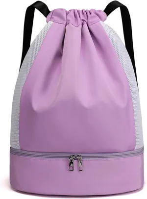 ALUSBELL Large Drawstring Backpack Sports Gym Sackpack Basketball Bag String Bag Cinch Beach Swim Bag for Women Men,Purple