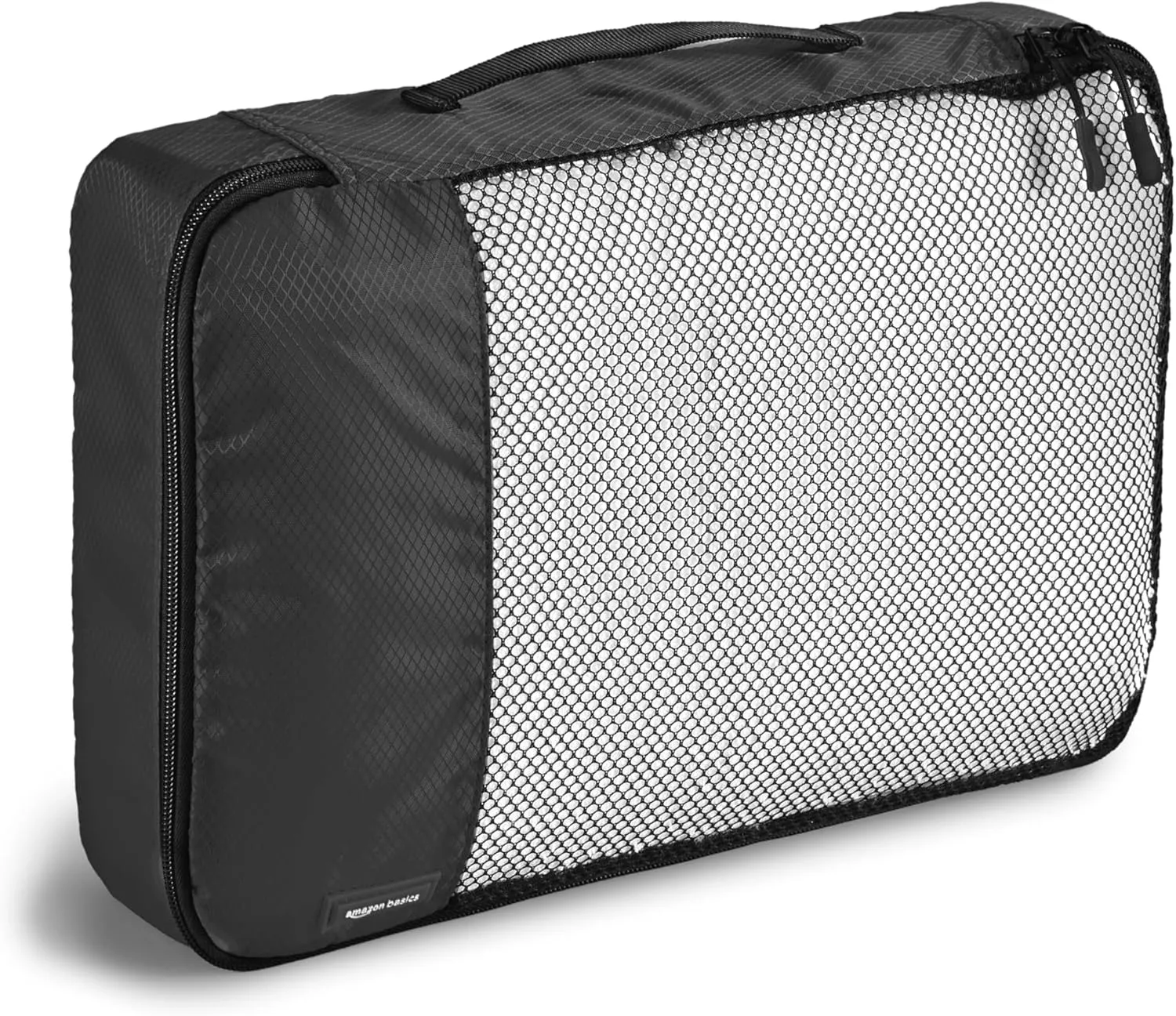 Amazon Basics Packing Cubes for Travel, Packing Organizers Set, 4-Piece-Set (Slim, Small, Medium, Large) With Double Zipper Pulls and Mesh Top Panel, 100% Durable Polyester, Black