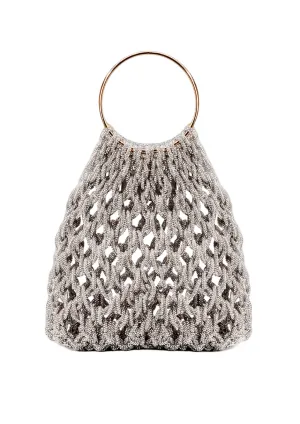 Ambra Ring-Handle Crystal Woven Handbag
