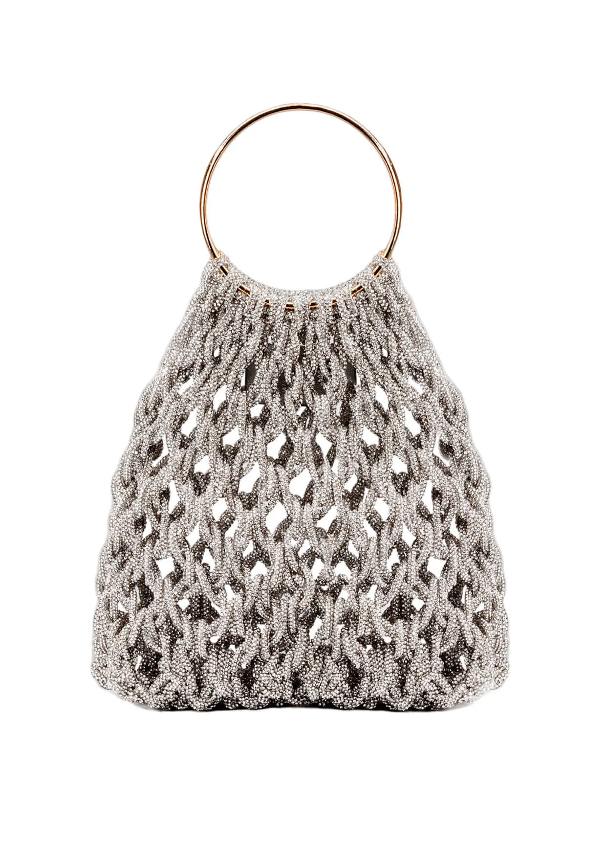 Ambra Ring-Handle Crystal Woven Handbag