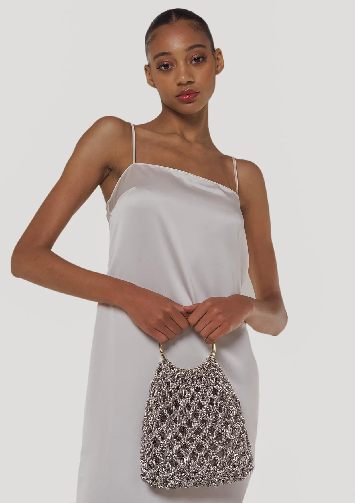 Ambra Ring-Handle Crystal Woven Handbag