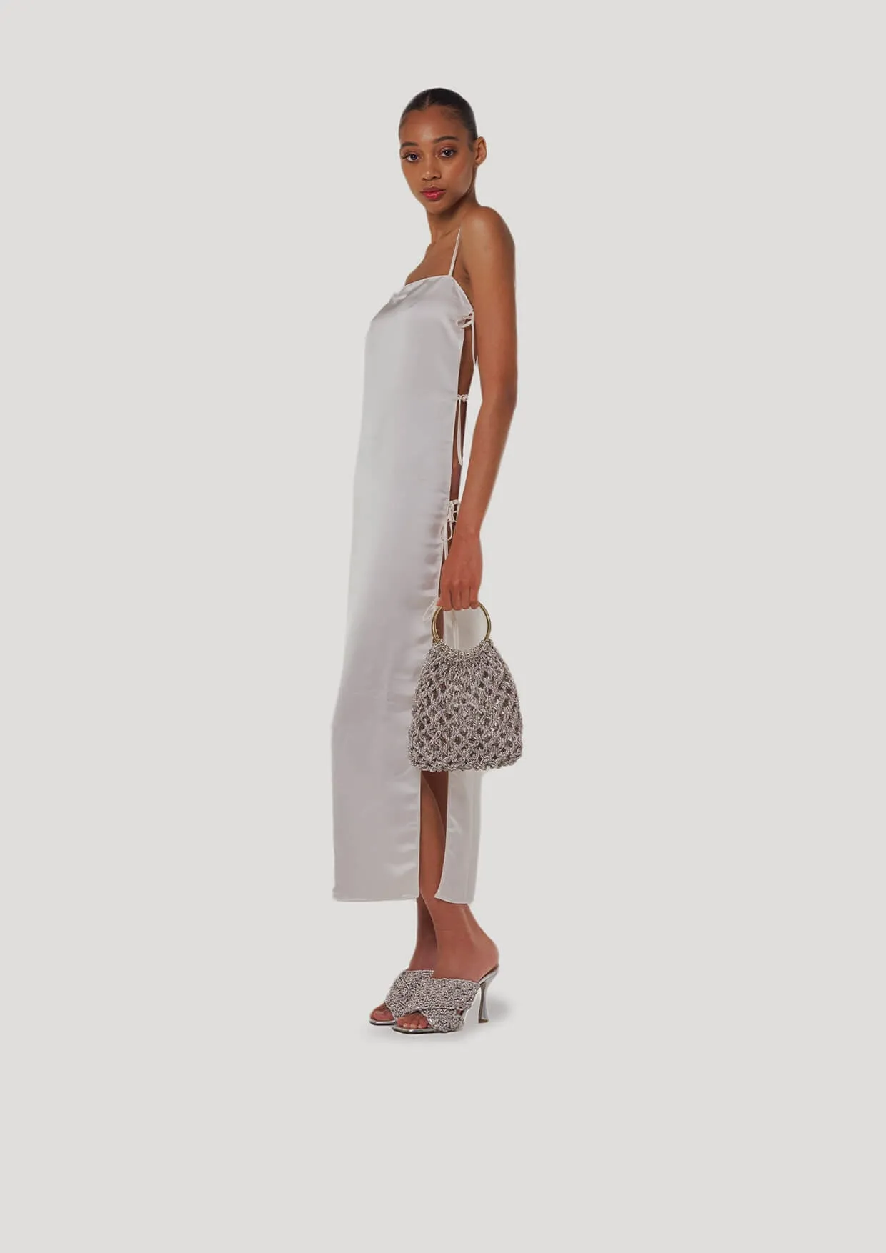 Ambra Ring-Handle Crystal Woven Handbag