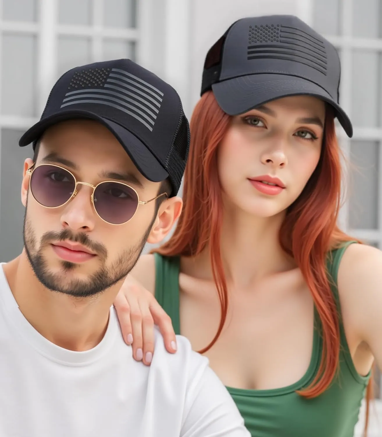 American Flag Trucker Hat Baseball Cap Snapback Fitted Hats for Men Women Snap Closure Design Breathable Mesh Side Durable