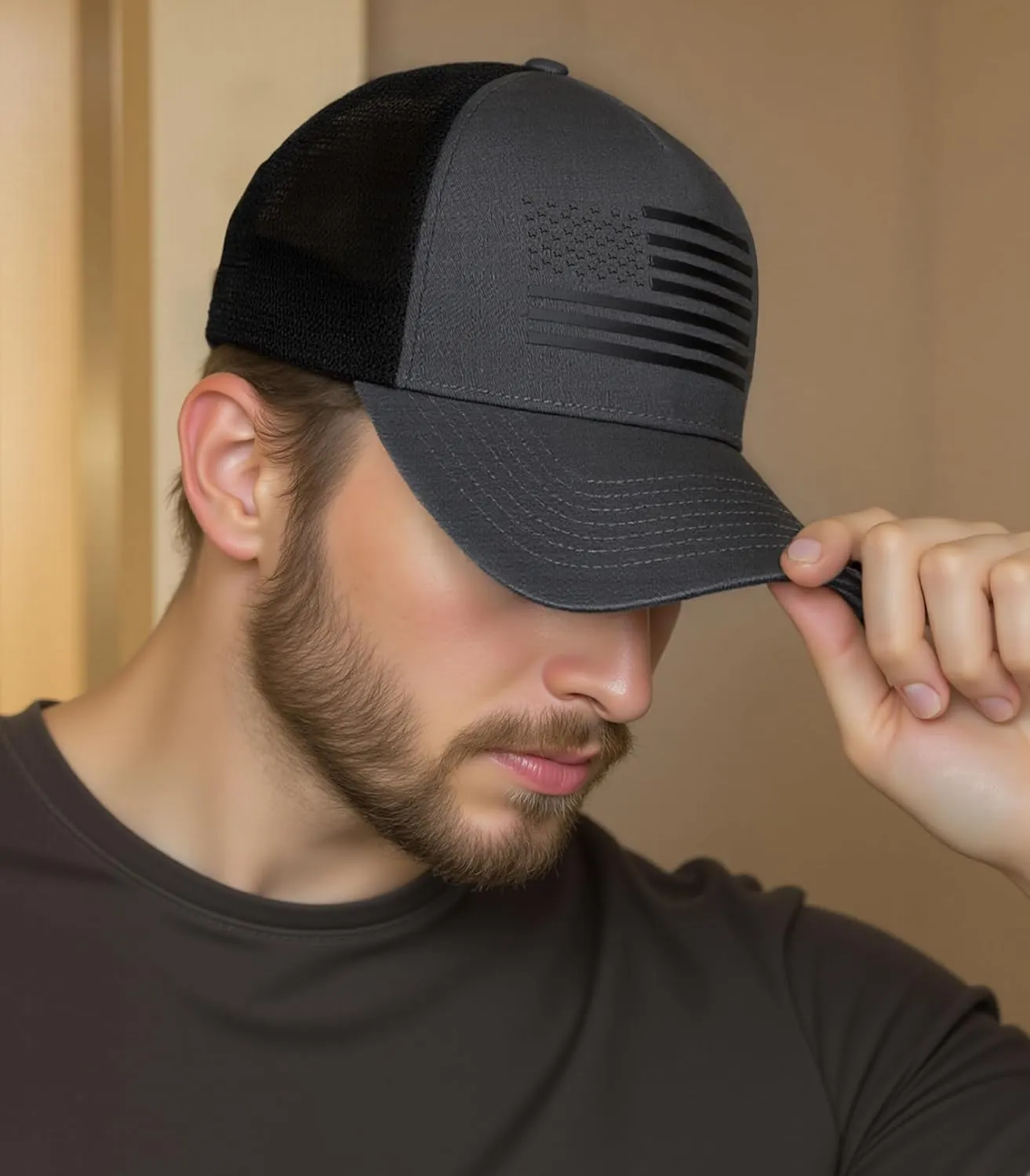 American Flag Trucker Hat Baseball Cap Snapback Fitted Hats for Men Women Snap Closure Design Breathable Mesh Side Durable