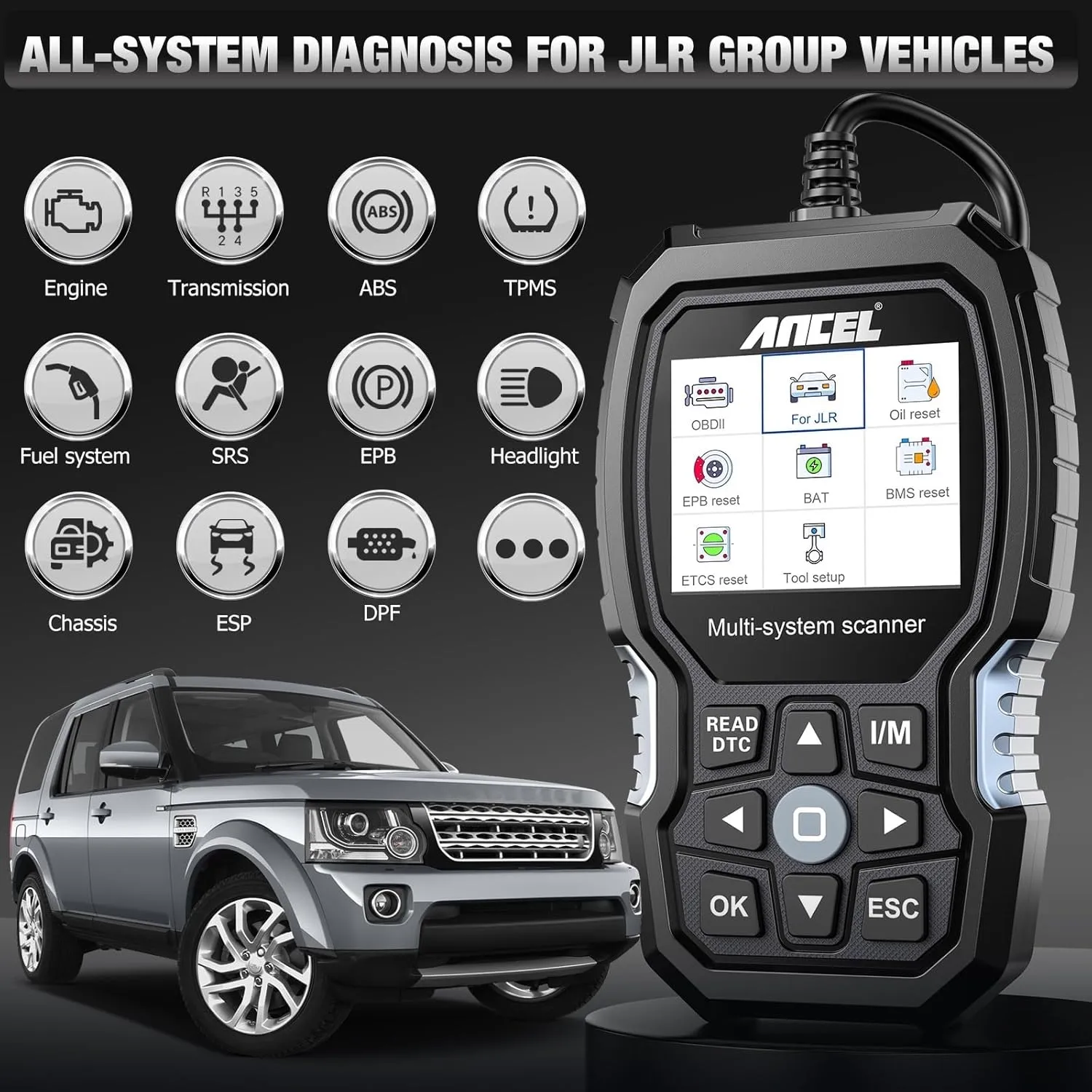 ANCEL LD700 All Systems Diagnostic Scan Tool fit for Land Rover Jaguar, Full Functions OBD2 Scanner with Car Battery Registration, Oil Reset, Check Engine, ABS, Airbag, OBDII Code Reader fit for JLR