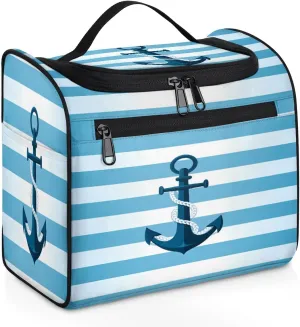 Anchor Blue Pattern Travel Toiletry Bag for Men and Women, Large Hanging Makeup Bag Organizer Toiletries Bag for Travel, Cosmetic Bag with Handle