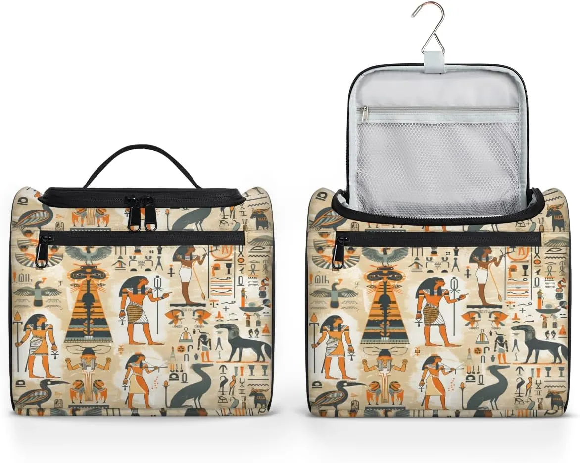 Ancient Egyptian Travel Toiletry Bag for Men and Women, Large Hanging Makeup Bag Organizer Toiletries Bag for Travel, Cosmetic Bag with Handle