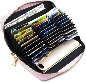 ANDOILT Genuine Leather Wallet for Women Men RFID Blocking Credit Card Holder Zipper Purse Cell Phone Handbag