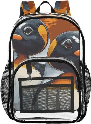 Animals Kids PVC Clear Backpack Emperor Penguin Heavy Duty Multi-pockets Large Capacity Transparent See Through Bookbag for School Travel Sport Work