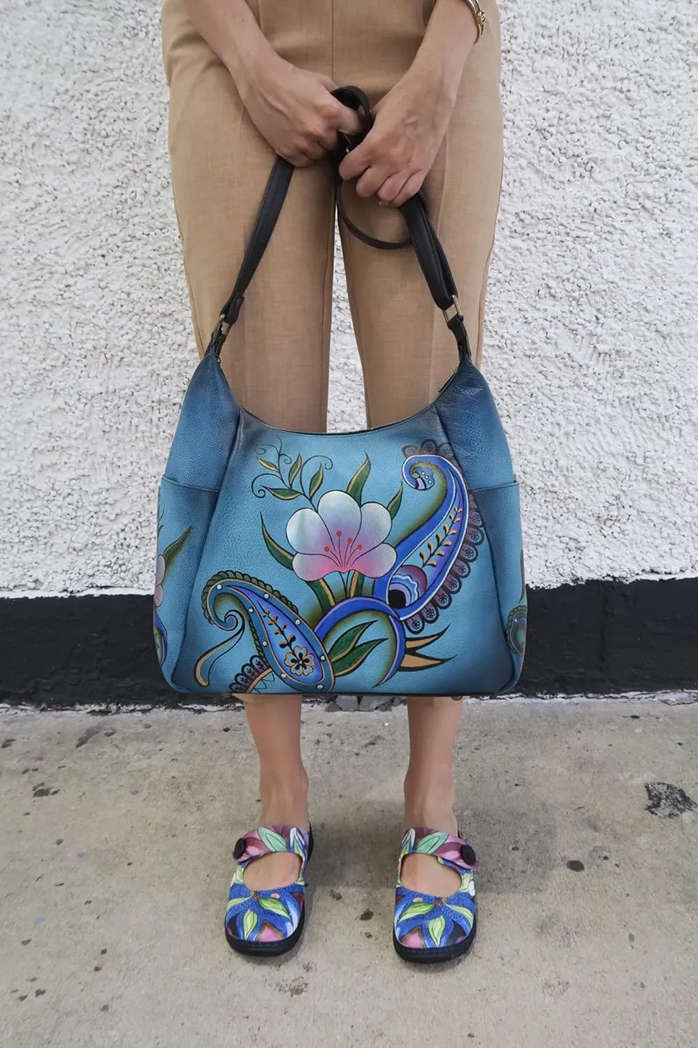 Anna By Anuschka Handpainted Large Multi Pocket Hobo
