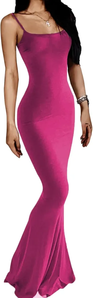AnotherChill Women's Casual Lounge Slip Long Dress Sexy Sleeveless Backless Bodycon Maxi Dresses 2023 Summer Slim Elegant
