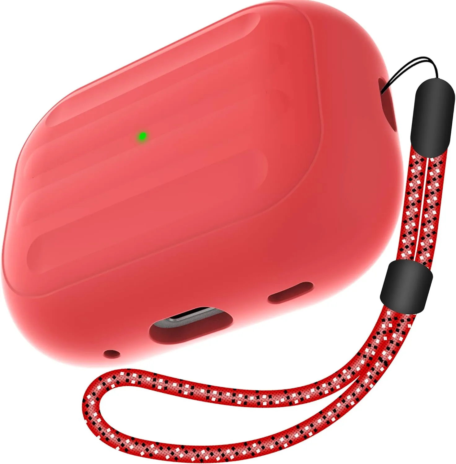 Anti-Lost Case Compatible with Airpods Pro 2,Wireless Charging, LED Visible,Lanyard Included. (Black-red)