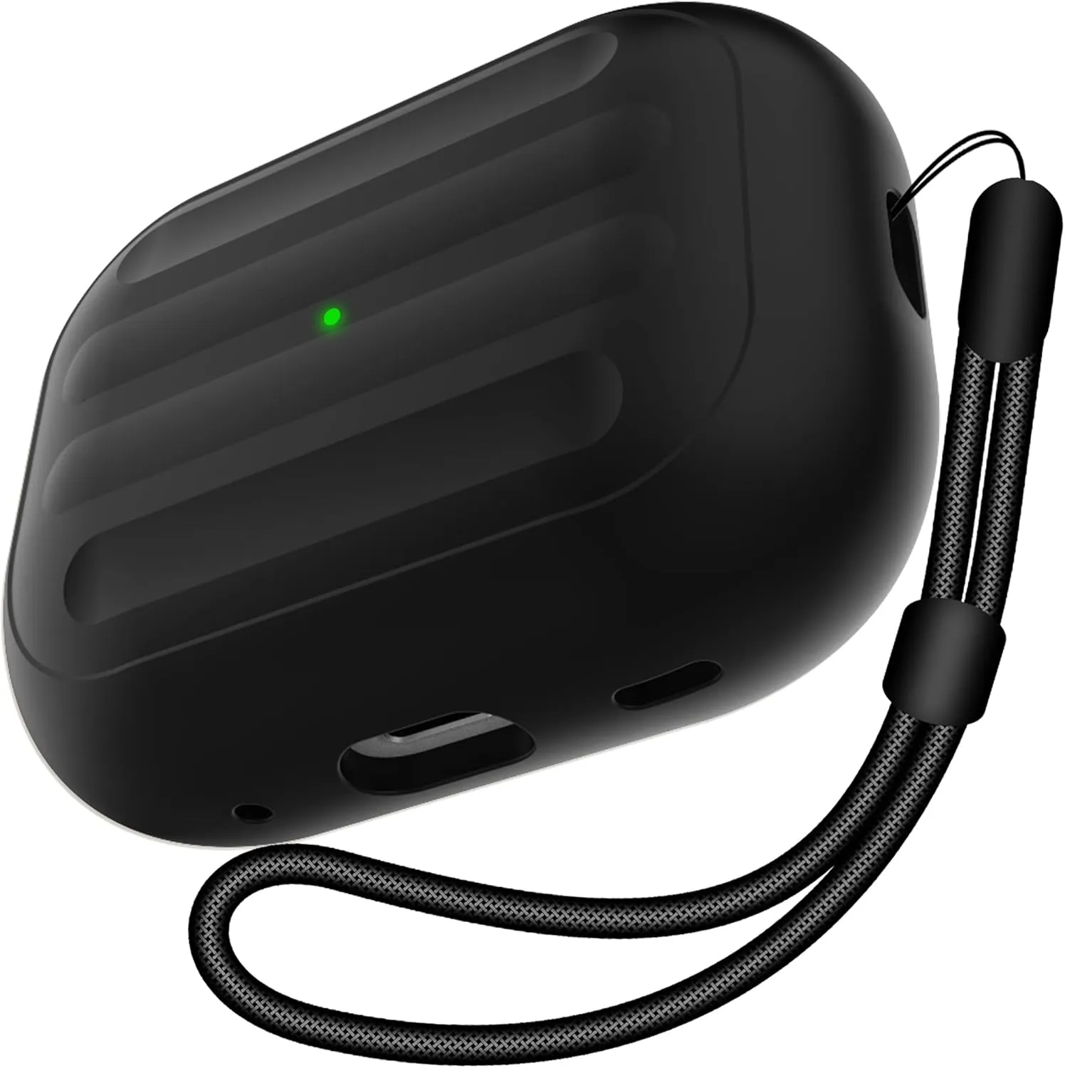 Anti-Lost Case Compatible with Airpods Pro 2,Wireless Charging, LED Visible,Lanyard Included. (Black-red)