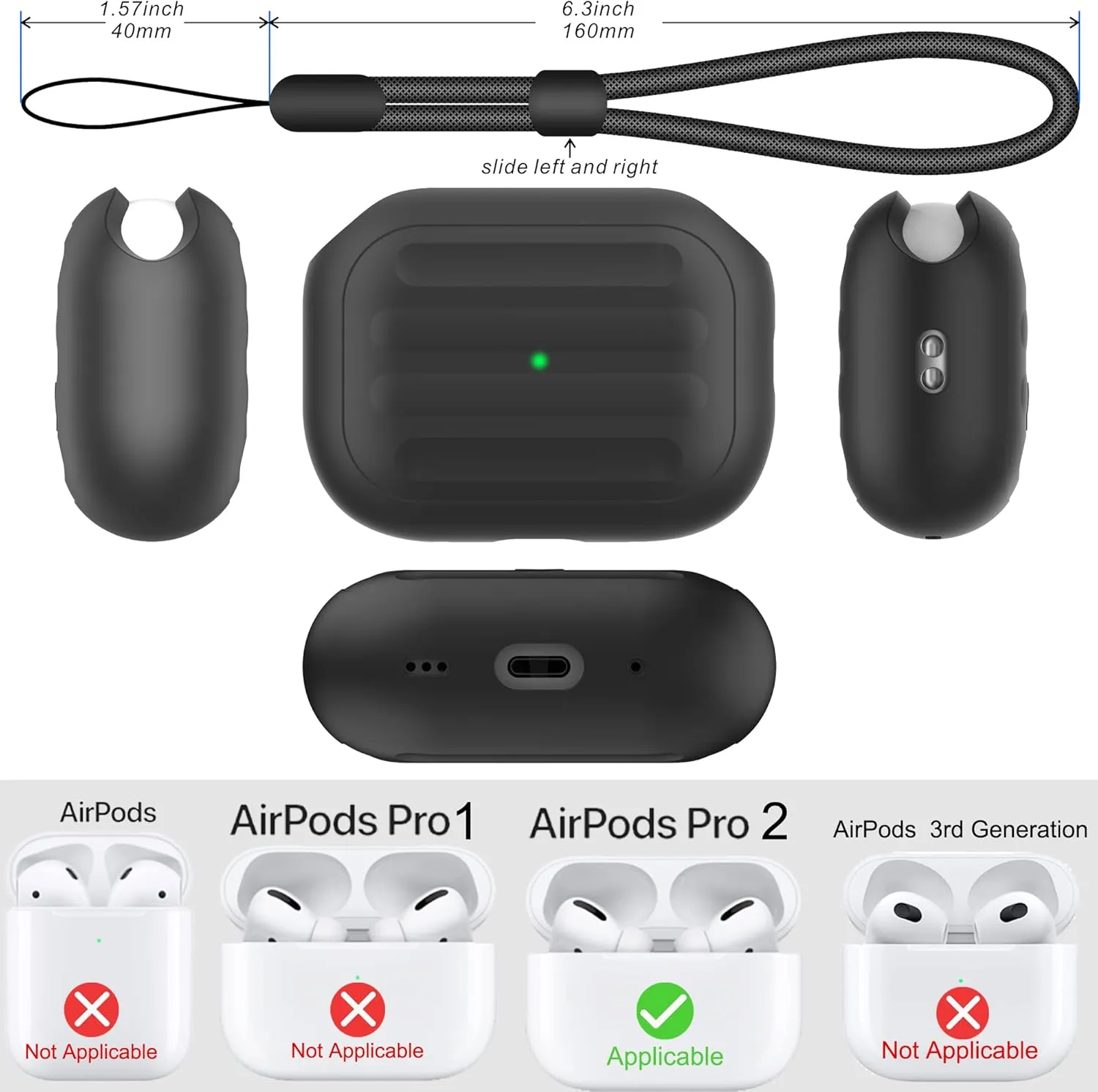 Anti-Lost Case Compatible with Airpods Pro 2,Wireless Charging, LED Visible,Lanyard Included. (Black-red)